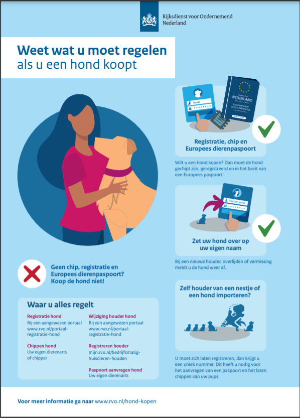 Niet vergeten! Vanaf 1 november verplichte registratie voor iedere fokker of importeur bij de overheid. Meer informatie: rvo.nl/hondkopen