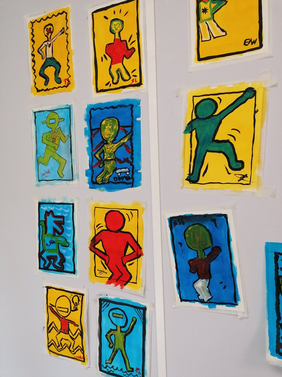 ActivityLeeds's tweet photo. Dramatherapy was next - Kayle got the group up &amp; moving, using our bodies to express what we felt in that moment.

In Art with @tippmcr, we painted a "roll your own Keith Haring", and we are LOVING the results! 😁 https://t.co/gj7JrPAWzR