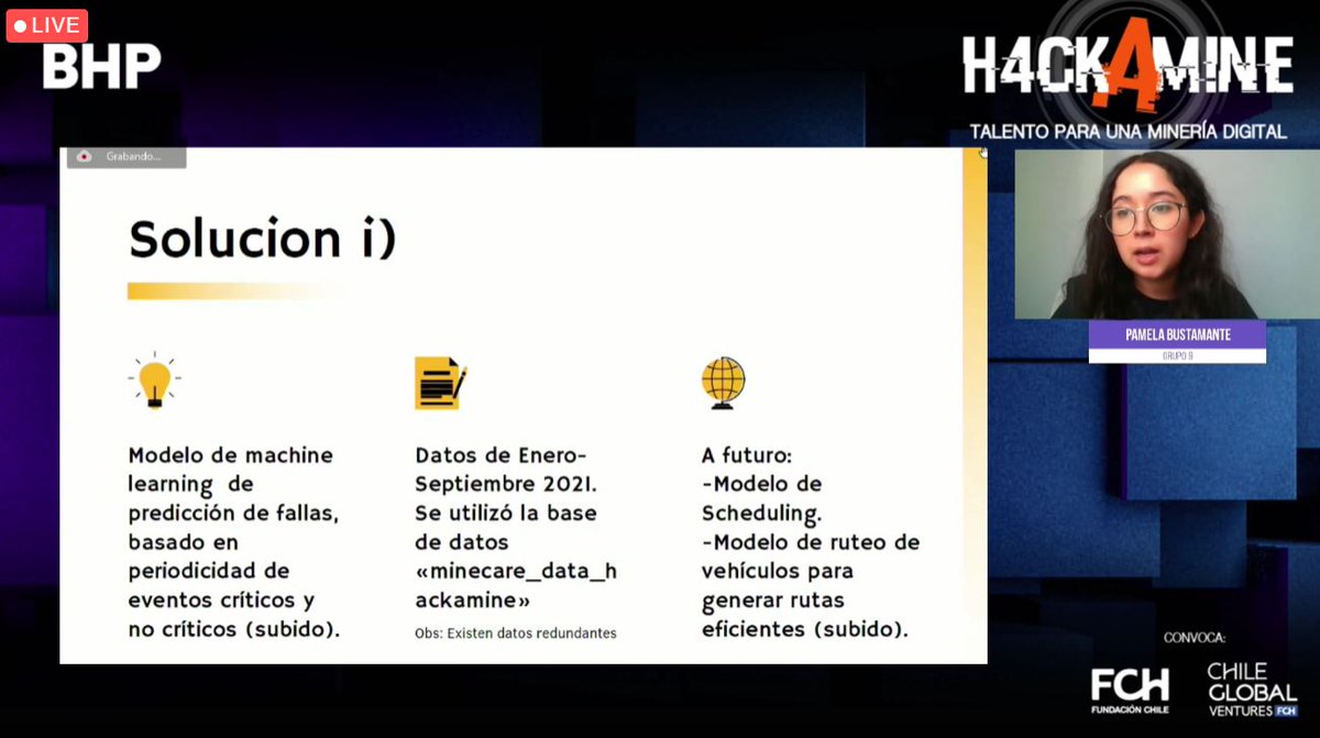 CG_Ventures's tweet photo. ¡Y terminaron los pitch! Ahora el jurado deliberará quienes son los equipos ganadores y los jóvenes talentos que participarán del programa de desarrollo de carrera. Muchas gracias a todos los equipos por sus presentaciones 👏👏 #Hackamine #BHP https://t.co/54Jqmevm9E