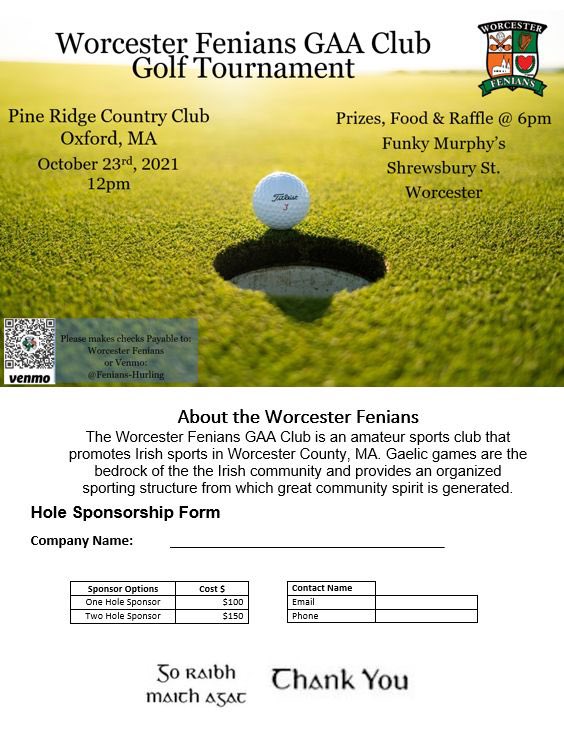 Only a few more days before the first annual Worcester Fenians Golf Tournament. If you don’t golf, come have a drink and hang out with the Fenians!