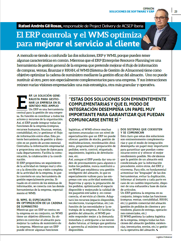 ACSEP_Iberia's tweet photo. #cadenadesuministro #wms #almacen 

Gracias a @LogisticaProf por esta entrevista a Rafael Andrés Gil Rosas, nuestro responsable proyectos, sobre la diferencia y complementariedad entre #ERP y #SGA https://t.co/3PANeIOuQM