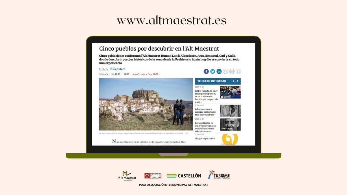 AltMaestrat's tweet photo. 👉 Cinco poblaciones conforman l’#AltMaestrat Human Land: Albocàsser, Ares, Benassal, Catí y Culla.
🔎 ¿Te apetece visitarlos? Más información en esta pieza de @levante_emv:
https://t.co/LT90jNThXm
#humanland #turismo #cultura #historia
@GVAturisme @dipcas @turcastellon https://t.co/9GbKuz7dPE
