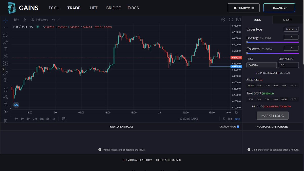 GainsNetwork_io's tweet photo. Not on https://t.co/d4vWNaTZgz...

Our custom #Chainlink DON taking the median spot price of the 7 highest volume exchanges allows us to offer 150x on cryptos with scamwicks protection.

The aggregated BTC/USD price used on our platform never went below $64239.4

#DeFi #Polygon https://t.co/BjU12wwVoV