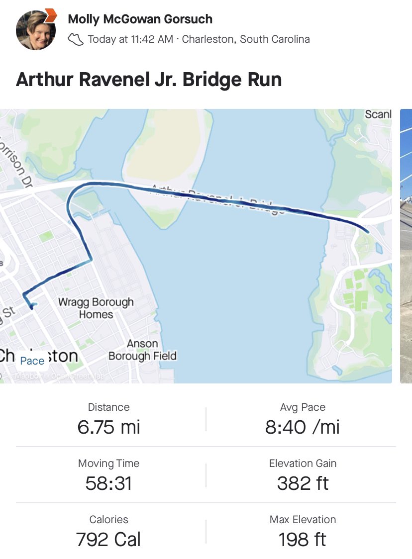 MollyMGorsuch's tweet photo. When I’m in my head too much, I need to get out in the sun and run. 🏃🏼♀️☀️
While at @scnspra/@NCSPRA Fall Conference for #SchoolPR, I made sure to get in a #BridgeRun on a lunch break.
The views & the feels did not disappoint.
#k12prWell #k12prFit #Running #WillRunForCarbs https://t.co/tBYPnH9517