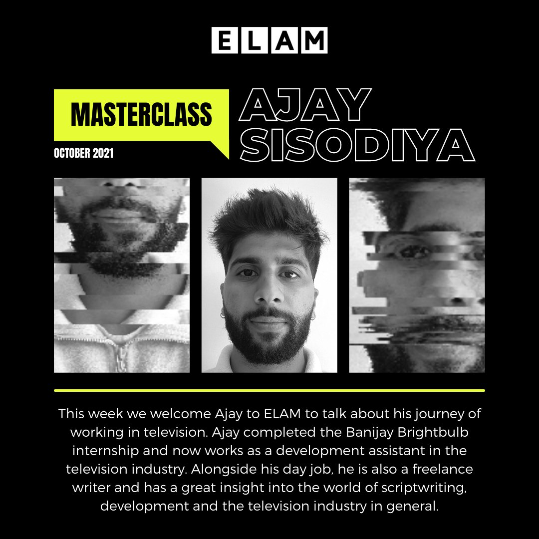 ELAMhq's tweet image. Welcome Ajay Sisodiya! Ajay is a script developer working in the TV industry and has a really great insight into following routes for successful outcomes but also making your own opportunities and the importance of graft. 

#Masterclass #TVIndustry #ScriptDeveloper