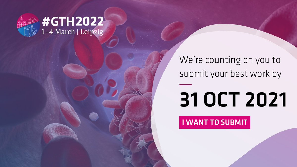 AnnualGth's tweet photo. Results weren’t ready yesterday? Due to high demand, we’ve extended the abstract submission deadline by 10 days.

We’re counting on you to submit your best work for #GTH2022 by 31 OCT 2021 ➡️ https://t.co/z9HGtGoCYa

#thrombosis #hemostasis #platelets #BloodClots #haemophilia https://t.co/Yc2LzNfKFt