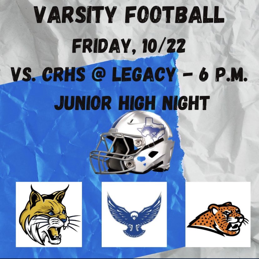 Come out and support US (Taylor Mustangs Football) this Friday(10/22), 6PM at Legacy stadium as WE take on Cinco Ranch high school.
 
<a href="/THS_Mustangs/">James E. Taylor High School</a> @TaylorMustangFB <a href="/KatyTimesSports/">Katy Times Sports</a> <a href="/taylor_mustangs/">Taylor Athletics (Katy ISD)</a> <a href="/247recruiting/">247Sports Recruiting</a> #Blue