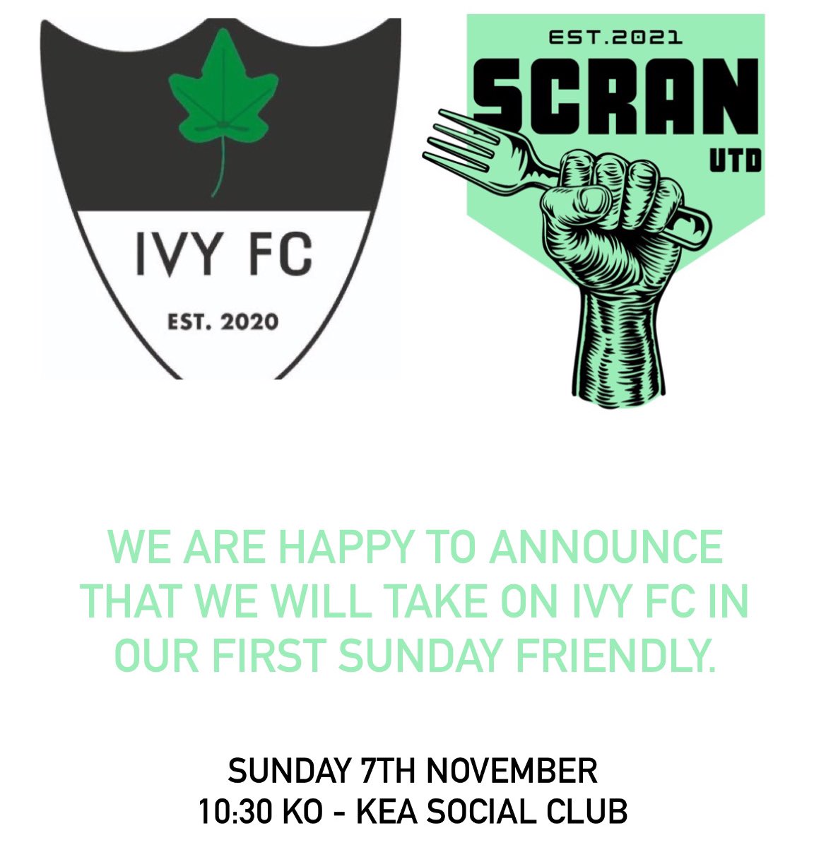 Glad to announce our first friendly will be against @IVYFC1 on Sunday 7th November 🧼
