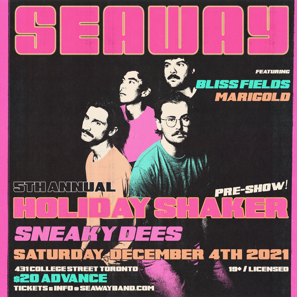 JUST ANNOUNCED: <a href="/seawayband/">Seaway</a>'s Holiday Shaker Pre-Show at Sneaky Dee's on Saturday, December 4 with guests <a href="/blissfieldsto/">bliss fields</a> &amp; <a href="/marigoldny/">marigold</a>!

Tickets available Friday, October 22 at 10am. bit.ly/3AWsSi8