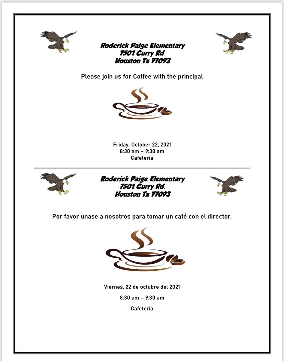 Please join us tomorrow for Coffee with the Principal!