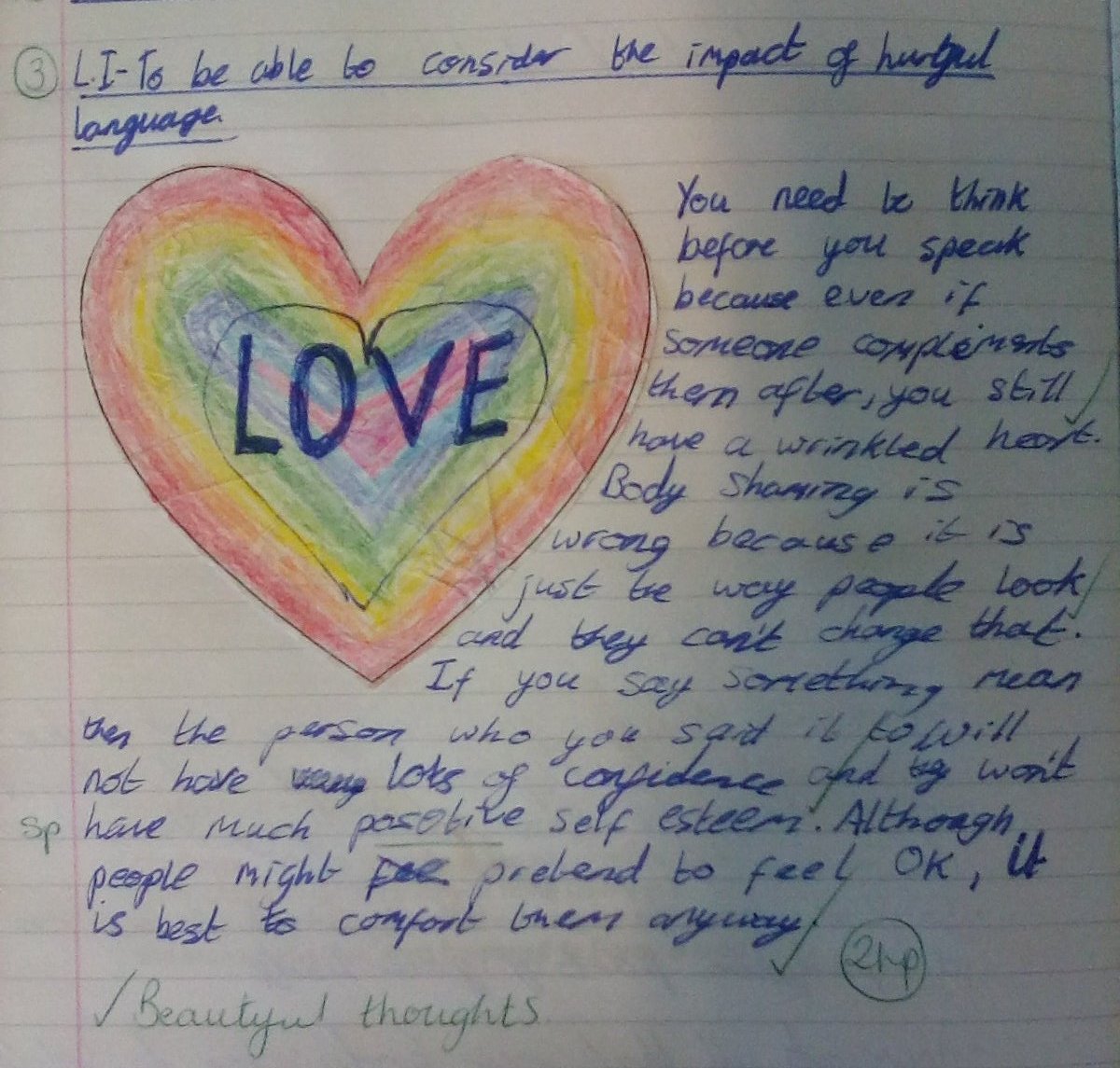 StLukesYear6BD's tweet photo. The children have been discussing the impact of body shaming and hurtful language in PSHE this week. What thoughtful, kind children we have in 6BD! #stlukeswidercurriculum #thinkkind π @stlukesbury https://t.co/qlIRuIRrtq