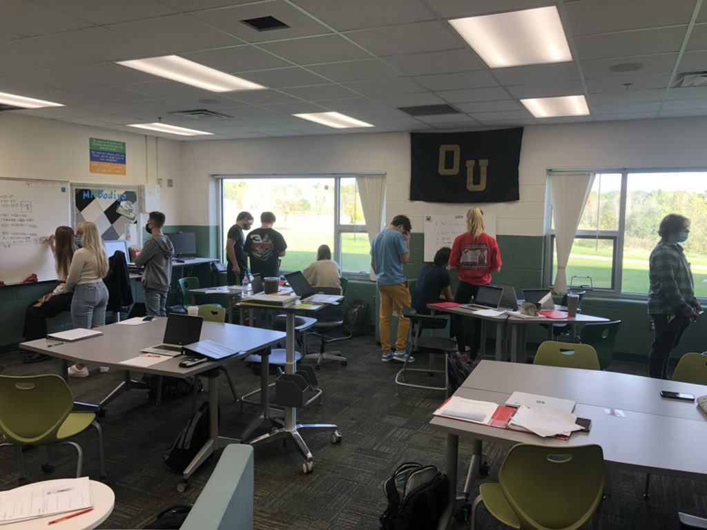 Mr_Burden_TA's tweet image. Day 32: Got back into classes to see some students using Vertical Non-Permanent Surfaces and many other surfaces such as windows to do group work. #AdminChallenge #AlwaysLakeOrion #180DaysLO