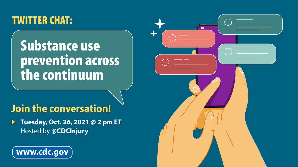 Join us Tuesday, October 26 as we host a Twitter Chat addressing select topics including #SubstanceUse, naloxone, Drug-Free Communities, Overdose Data to Action and more! 

We are hosting this event in recognition of National Youth Substance Use #PreventionMonth. #NYSUPMChat