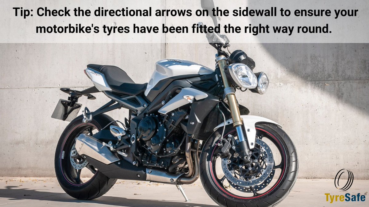 Tyresafe's tweet photo. Motorbike riders, if you’ve had new tyres fitted make sure that they have been fitted the right way round by checking the directional arrows on the sidewall. #MotorbikeRiders #TyreSafeTips https://t.co/XIGrqvqAHn