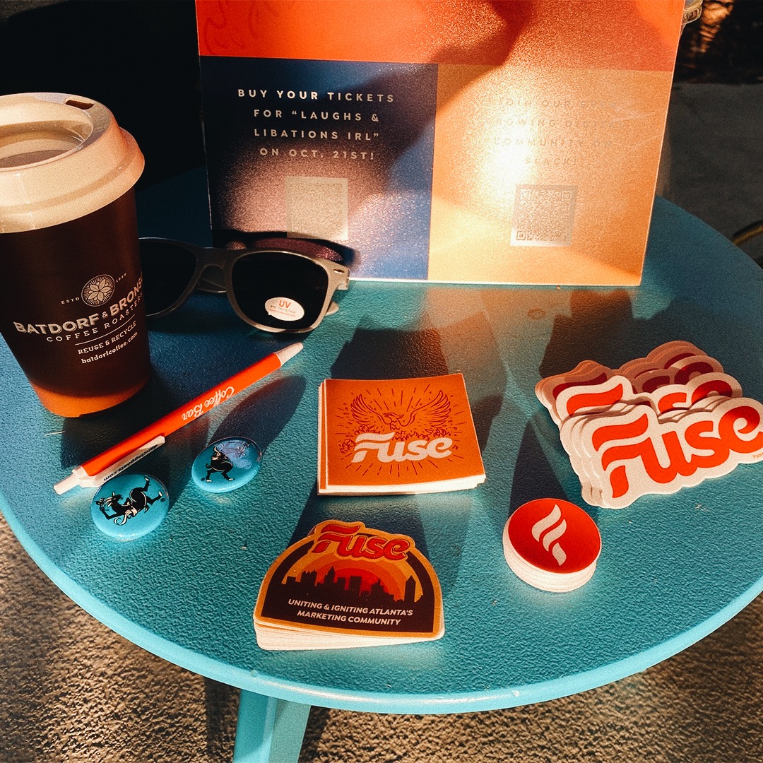 Free coffee this morning from <a href="/dancinggoats/">Dancing Goats Coffee Bars</a> to kick off <a href="/FuseATL/">Fuse</a>'s #LaughsandLibationsIRL event tonight, you won't wanna miss it! Stickers designed by yours truly. #BrewsOnFuse