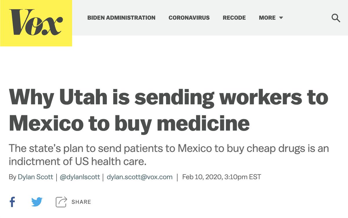 AlecStapp's tweet photo. Stunned that this viral tweet about Utah flying state employees to Mexico to buy cheaper prescription drugs turns out to be true.

Our health care system is so broken. https://t.co/5oVI89PNy8