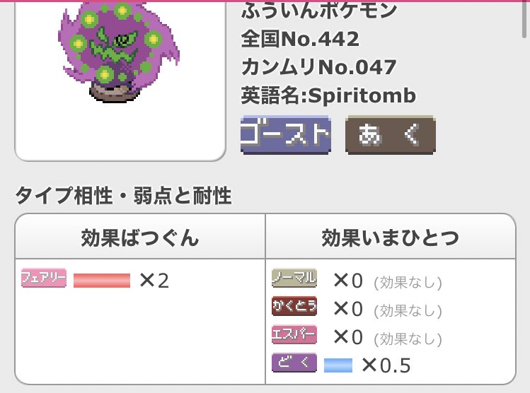 ノーマルゴースト 弱点1つ無効3つ自体はヤミラミやミカルゲもなんだけど技の通りがいいですね 一致技両方無効のミラー対面ヤバそうだけどw ツイレポ