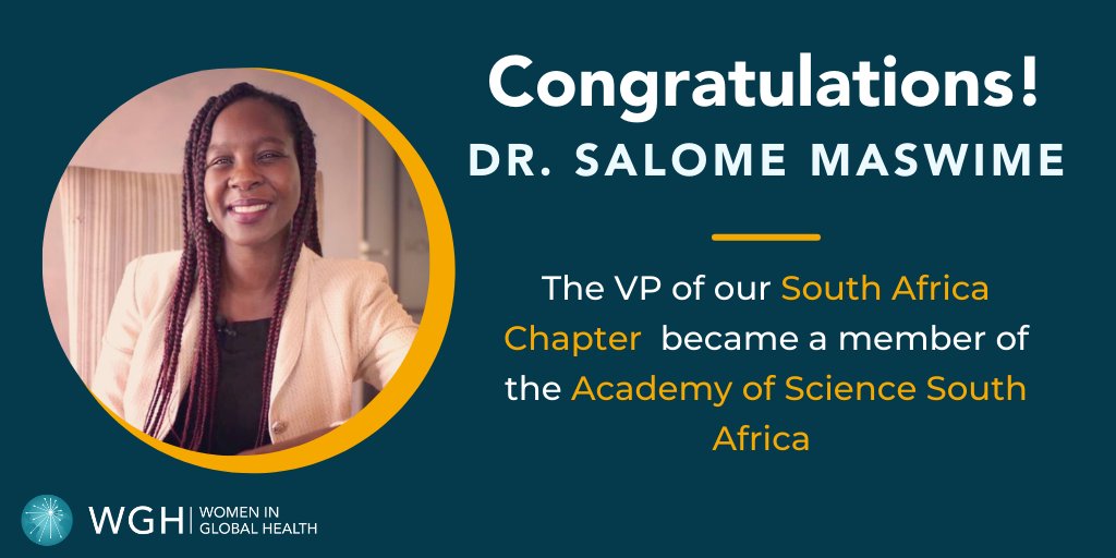 📣Congratulations to our Vice-President Prof Salome Maswime on becoming a member of the Academy of Science South Africa🎊🇿🇦👏

<a href="/MrsMaswime/">Salome Maswime</a> <a href="/WGHSouthAfrica/">Women in Global Health South Africa Chapter</a> <a href="/flavia04/">Flavia Senkubuge</a> @HeikeGeduld <a href="/womeninGH/">Women In Global Health</a>