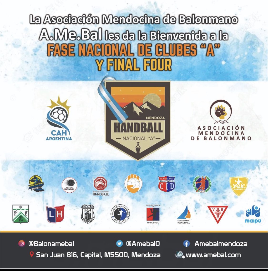 Amebal,les da la bienvenida a la Fase nacional de clubes A y al FINAL FOUR,a los mejores equipos del país !! 🇦🇷<a href="/dorregohandball/">Dorrego Handball</a> <a href="/PiasHandballOk/">Pias Handball</a> <a href="/LucioOrtiz/">Lucio Alcides Ortiz</a> <a href="/femebal/">Fe.Me.Bal.</a> <a href="/LadricerHand/">Ladricer Handball Club</a> @PSHandball