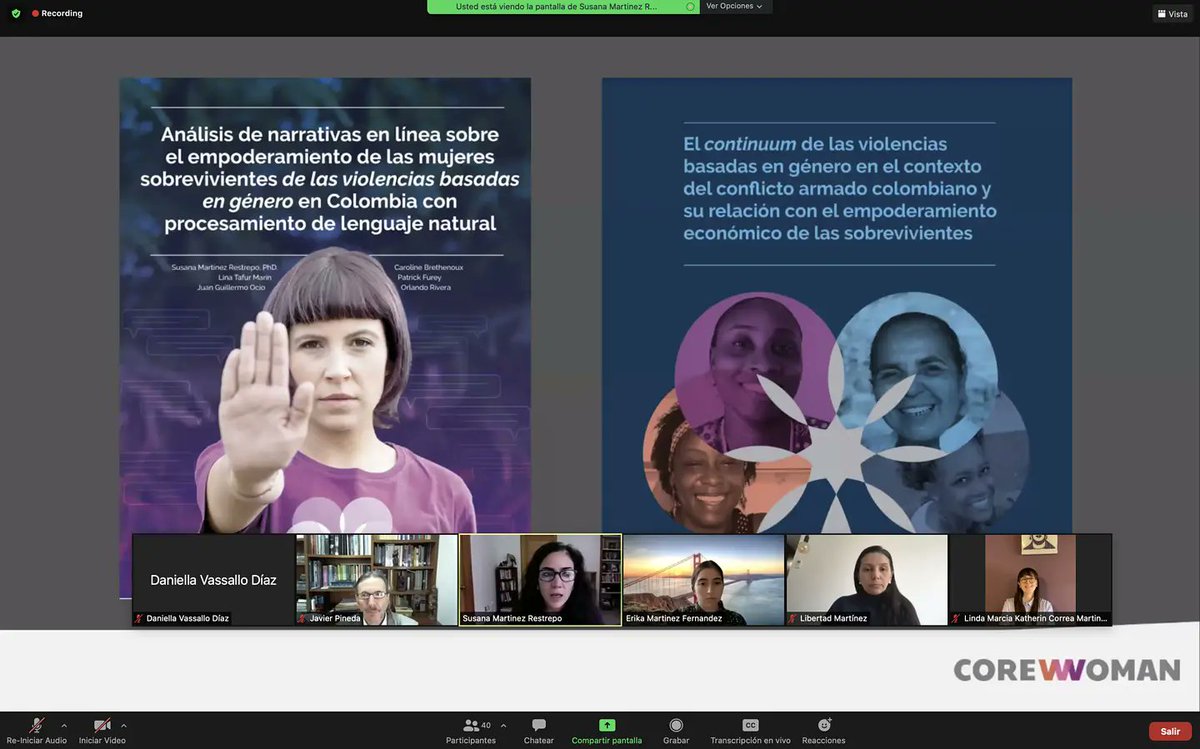 core_woman's tweet photo. Parte del equipo de investigación de #Corewoman presentado nuestro estudio "Proceso de empoderamiento de mujeres que han sufrido de violencias basadas en género con el uso de Big Data y procesamiento de lenguaje natural (NLP)". 🔍📊
#ClaseAbiertaCider https://t.co/3hpoFZnLrf
