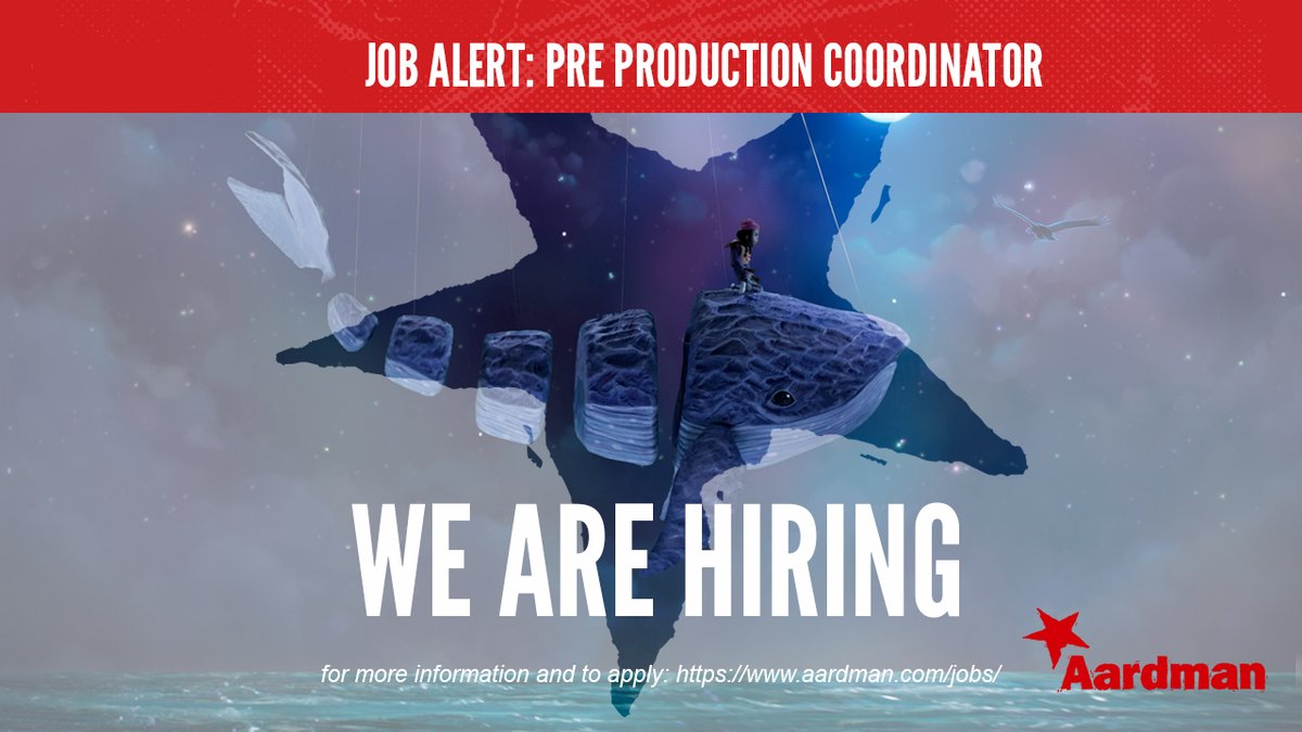 aardman's tweet photo. WE ARE HIRING! We are looking for a highly organised Pre Production Coordinator. 

Learn more and apply here: https://t.co/ChRtu6iKjA https://t.co/xTNVnxXYqq