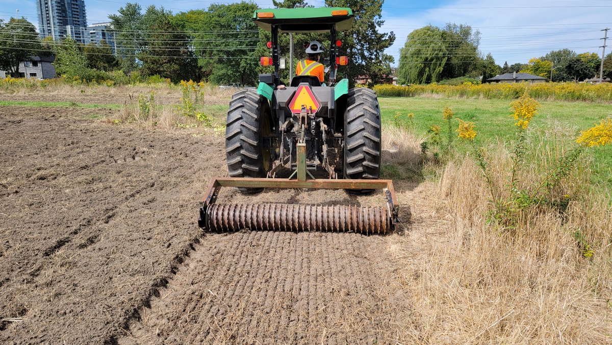 TheMeadoway's tweet photo. Fall in The Meadoway is a busy time of year. Staff prep and overseed some areas to bolster plant diversity so they will be ready to germinate, and grow come spring.  
#fallseeding https://t.co/8SUEX0LUno