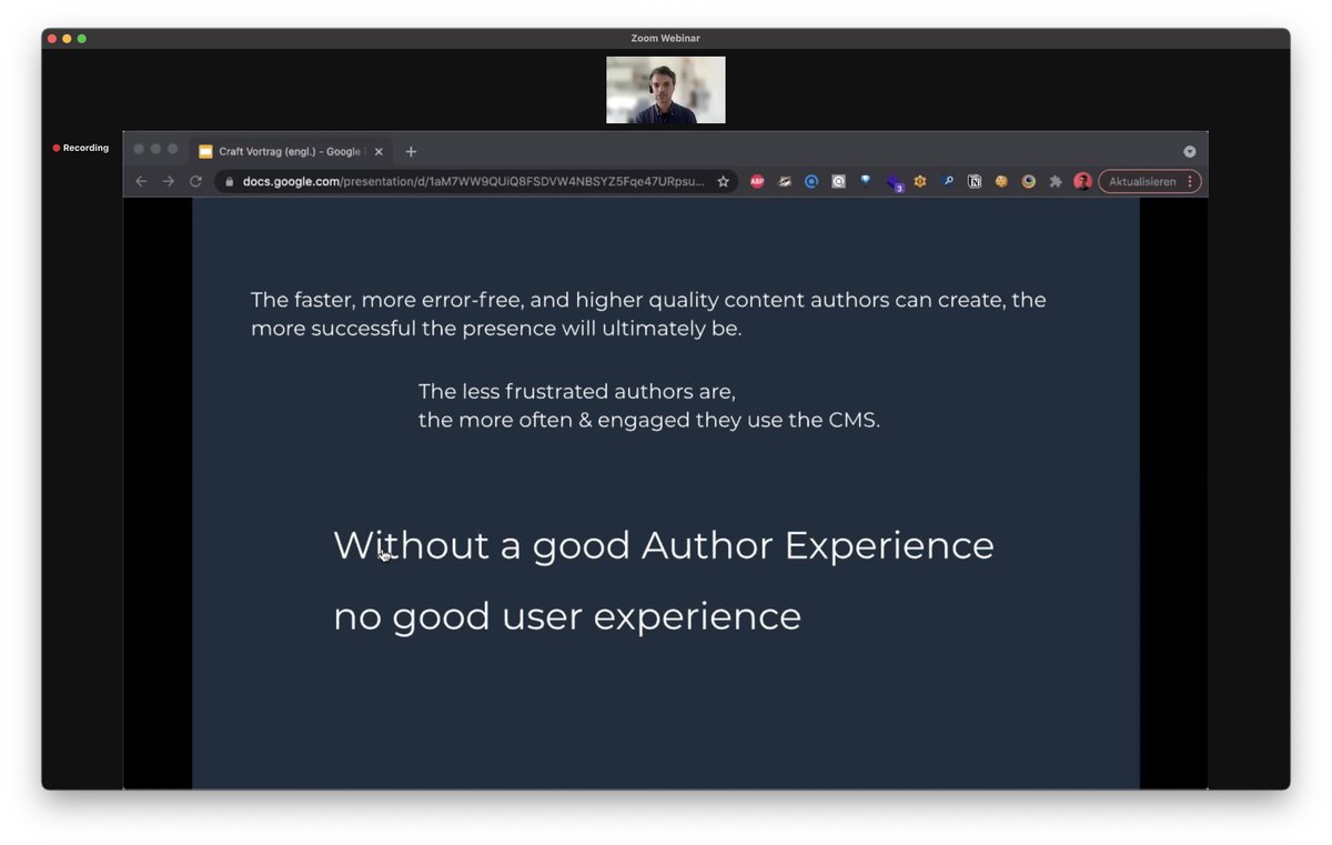 cookie10codes's tweet photo. Thanks Hendrik from @zeix to teach us about AX (author experience)! We loved the quote “Authors are users too” which does make sense to us! At @WeArePercipio (we have sites with >100 authors). We will definitely look into your tips and tricks #craftcms #dotall https://t.co/tHWzp1tCLN