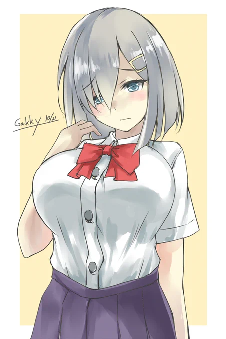 #艦これ版真剣お絵描き60分一本勝負_20211021
#艦これ版深夜の真剣お絵描き60分一本勝負 
夏服JK浜風 