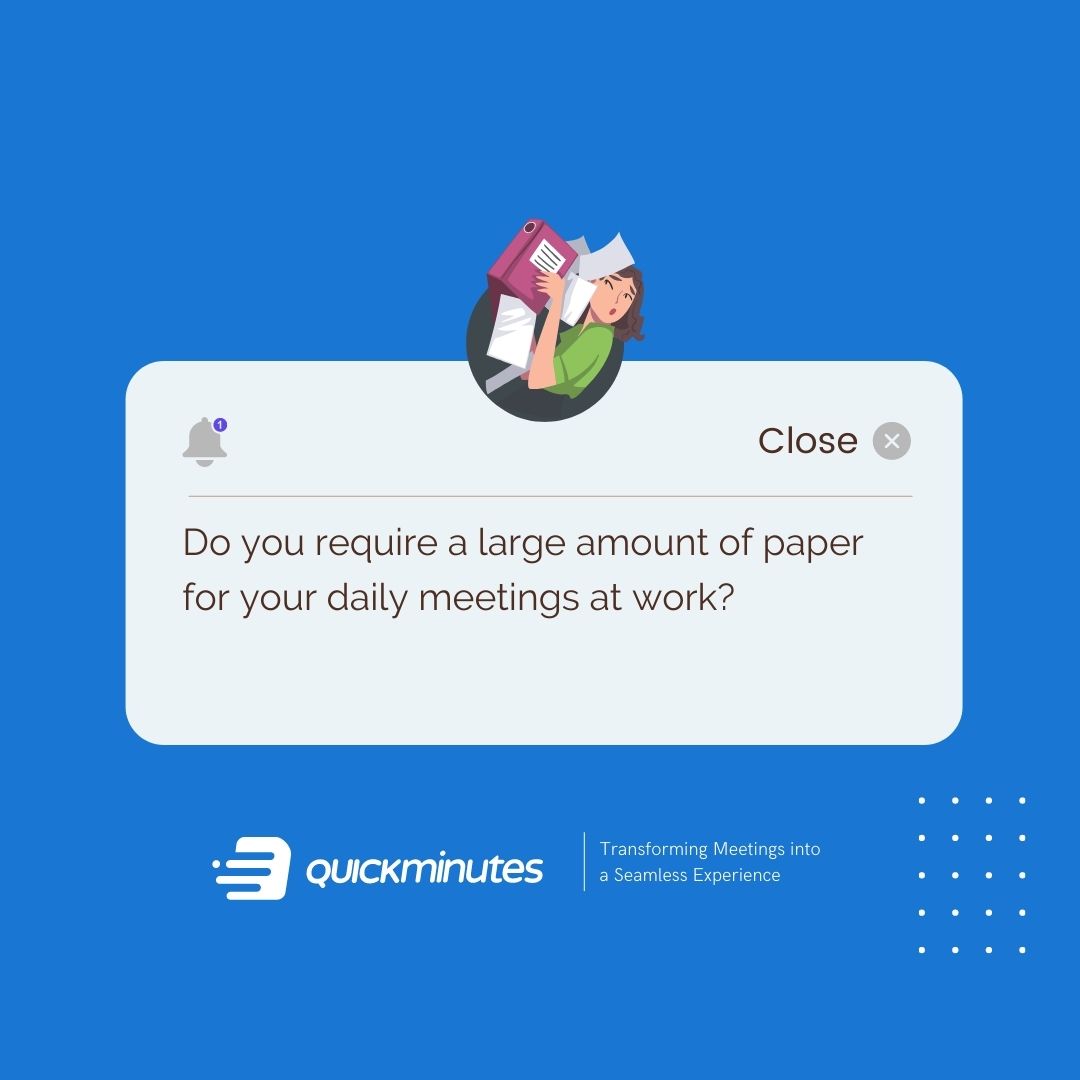 quick_minutes's tweet photo. Do you require a large amount of paper for your daily meetings at work? Tell us in the comment below! #work #management #leadership #meetings #PaperlessMeetings https://t.co/rxVTIAQB9g