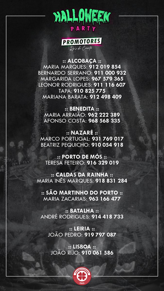 Está lançada a 1 pré-venda super limitadíssima que te dará acesso à melhor festa de Halloween da zona centro por um preço que nem lembra aos fanstasmas.

Para garantires a tua presença no evento garante já a tua pulseira junto de um dos RP’s do evento.

Até dia 30 🎃👻.