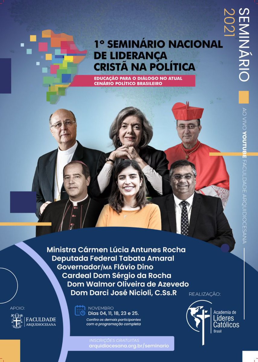 LIDERESCATOLIC1's tweet photo. *O I SEMINÁRIO NACIONAL DE LIDERANÇA CRISTÃ NA POLÍTICA* é promovido pela Academia de Líderes Católicos Brasil, vinculada à Academia da América Latina, Centro de Formação Internacional apoiado pelo CELAM e pela CAL. https://t.co/YyuqlT12vN