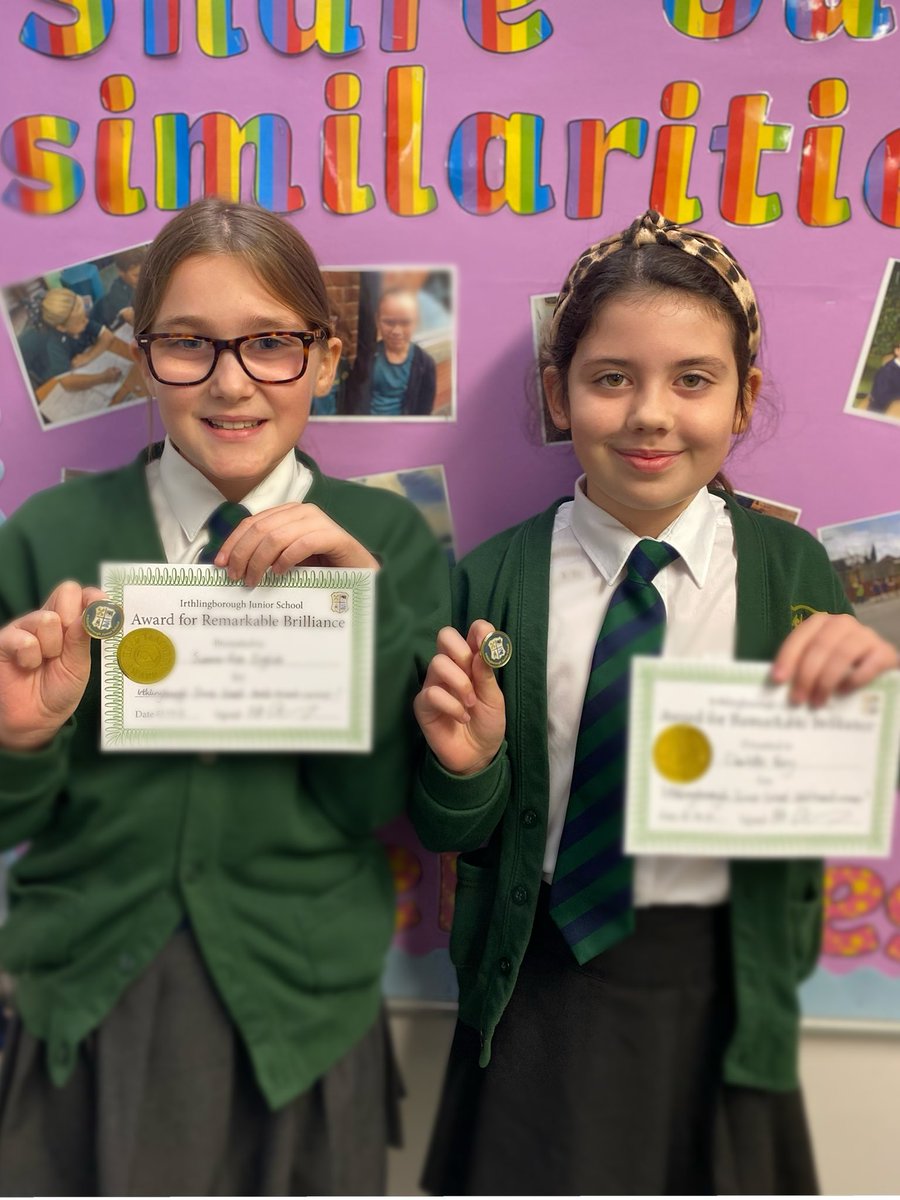 The much coveted ‘Irthlingborough Junior School Gold Award’ (I invented it last week and had badges designed and everything!) awarded to Summer and Charlotte today for their incredible fundraising last summer.🏅Golden!