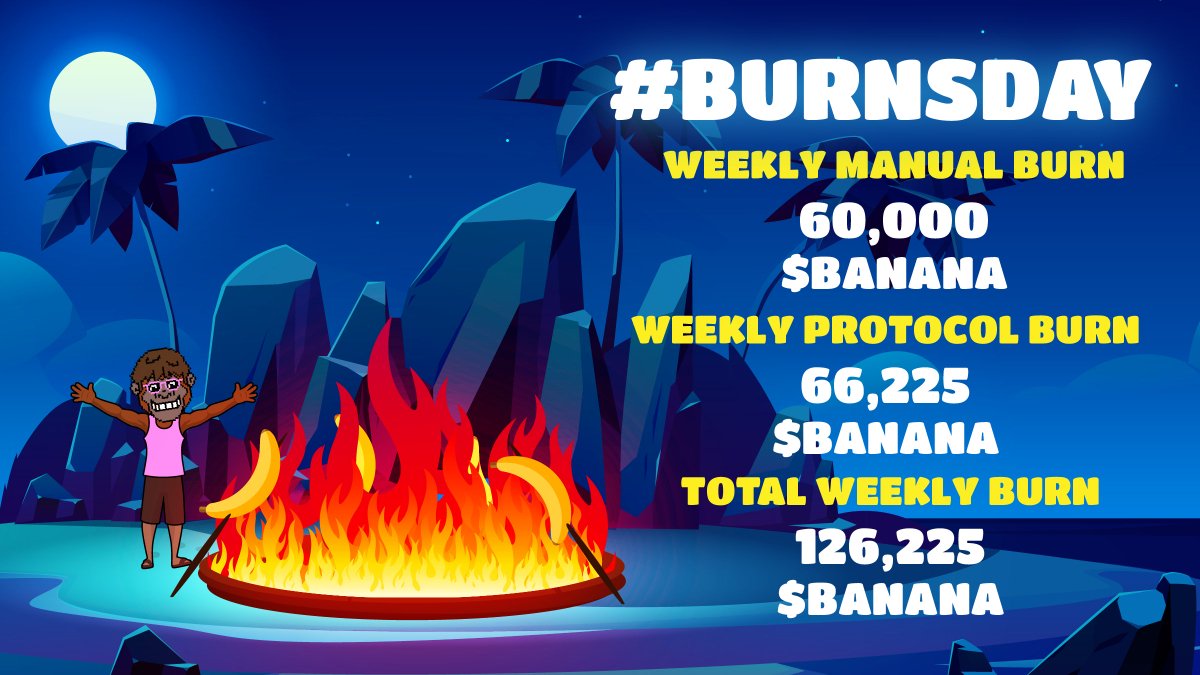 Monke @Ape_tastic make big fire 🔥 #BURNSDAY

🍌 126,225 $BANANA gone forever.
🤑 $252,450 USD value!

Total $BANANA burn count: 13,567,007
Manual Burn Tx: ApeSwap.click/Burnsday-10-21