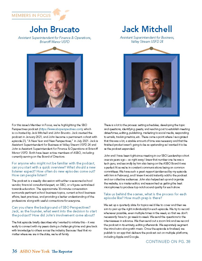 Proud to be the member in focus with <a href="/JRMitch/">Dr. Jack R. Mitchell</a>! We’ve worked hard on #sboperspectives and appreciate all of the support. You also get a glimpse at what we do when we’re not interviewing/chatting with all of you across the state! Check it out! <a href="/ASBONewYork/">ASBO New York</a>