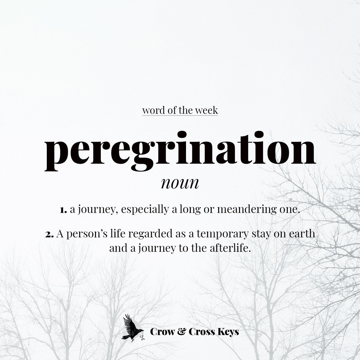 CrowKeys's tweet photo. The #CCKWordOfTheWeek this week is peregrination!
There are more definitions of this word than these -- we picked our favourites.
We had a peregrination around a Halloween shop today, and we are *thriving*. https://t.co/EdYoHev6aQ