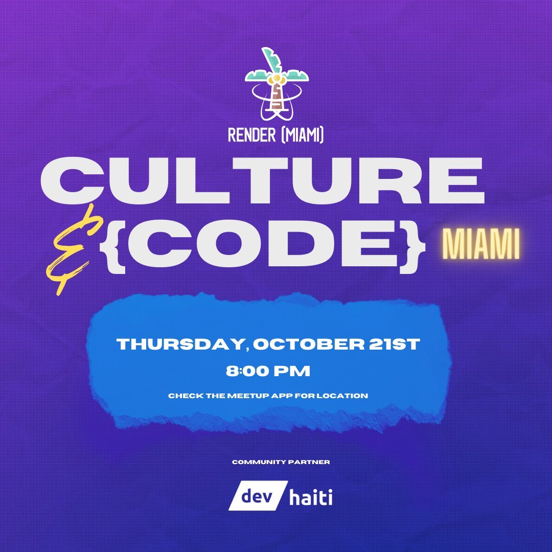 RenderATL's tweet photo. HAPPENING TONIGHT!
#RenderMIA is taking over a rooftop in Wynwood to bring you culture and code!
RSVP using the link in our bio, grab a drink, eat some bomb food 🇭🇹🇯🇲🇨🇺 & meet some amazing people!
#BlackTechTwitter #MiamiTech https://t.co/sjCVHxfd4k