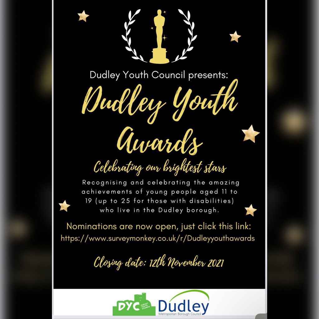 dycdudley's tweet photo. Dudley Youth Award Nominations are now open.🥳The awards aim to recognise and celebrate all the amazing young people in the borough for their hard work, dedication and achievements. Make a nomination at ➡️https://t.co/phwJd9b1cJ…
The closing date is 12th November 2021 https://t.co/NzWSF3fWHl