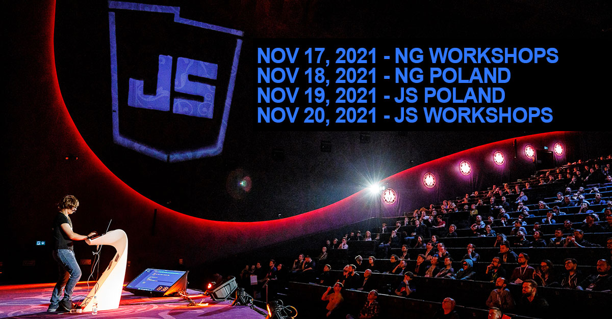 ngKalbarczyk's tweet image. This event promises to be epic!
js-poland.pl
@codepo8   | @BridgeAR  | @wa7son  @matteocollina | @BenLesh  | @nirkaufman | @_jayphelps  | @Michael_Hladky | @ShmuelaJ | @gerardsans | Chen Salomon | @MartaW_PL | @ManfredSteyer | @joe_sepi | @shai_reznik and meny more!
