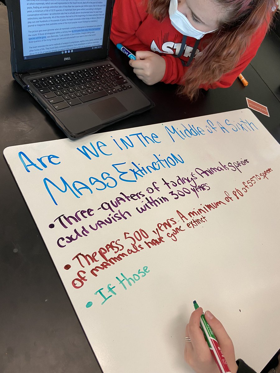 Ms_Calasso's tweet photo. Are we in the middle of a Mass Extinction?!
Biology Ss researched this big Q & discussed key findings in a #ScientistCircle:
⚠️ 80 out of 5570 mammal species are extinct
⚠️ 20-50% of species are endangered
⚠️ Humans CAN prevent this but must act now!
#BectonScience @BectonHS https://t.co/Sqf0qa0G9y