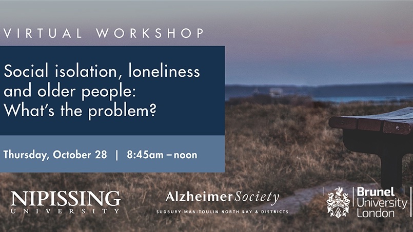 On October 28, #NipissingUniversity will be hosting a workshop exploring social isolation, loneliness and aging. The virtual event will be of interest to academics, older people, people living with #dementia, family care partners and practitioners. nipissingu.ca/news/2021/work…