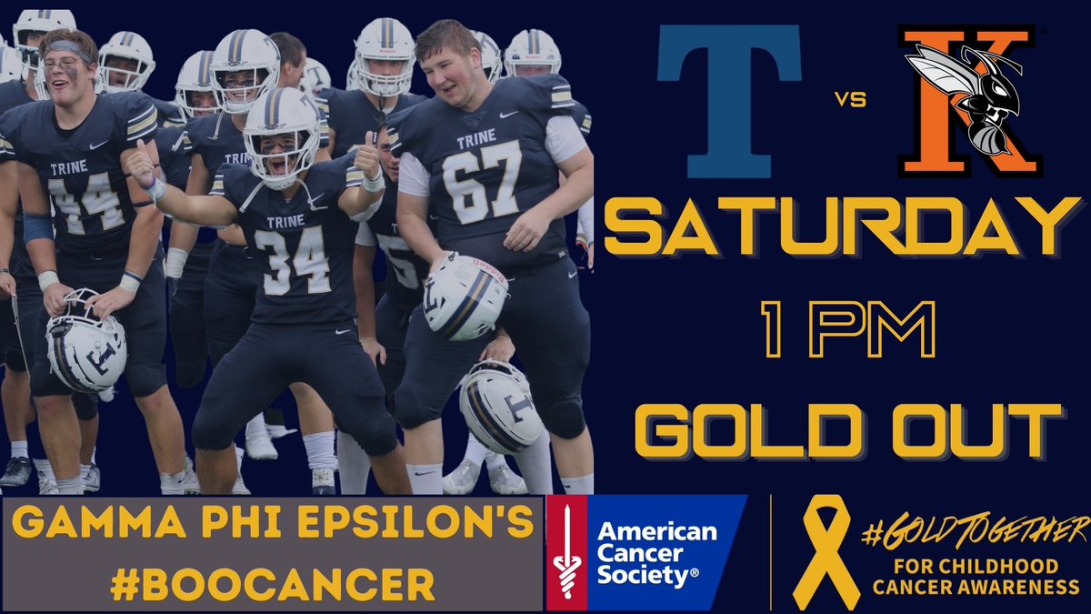 TrineAthletics's tweet photo. Gold Out this Saturday! 🏈 #BooCancer #GoldTogether #GoThunder https://t.co/Dq4LfmxDBG