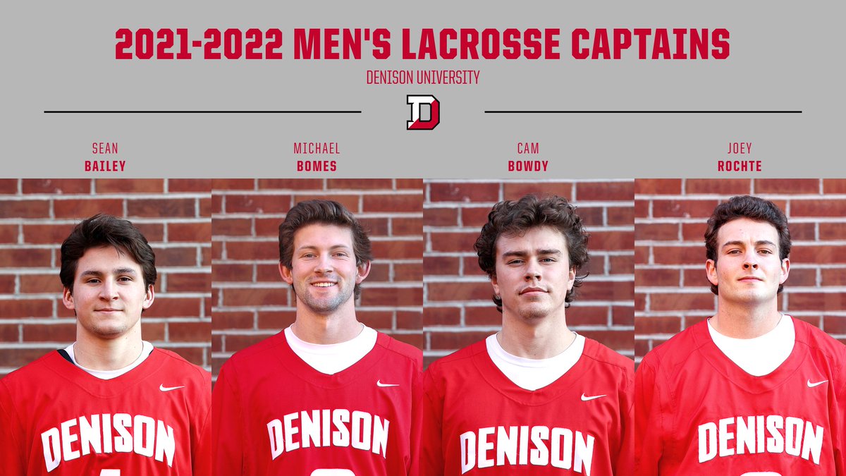 DenisonLacrosse's tweet photo. Proud to announce our 2021-2022 captains...
Sean Bailey - Berwyn, PA
Michael Bomes - Wellesley, MA
Cam Bowdy - Dublin, OH
Joey Rochte - Hingham City, MA
GBR! https://t.co/9sc7eoNGTH