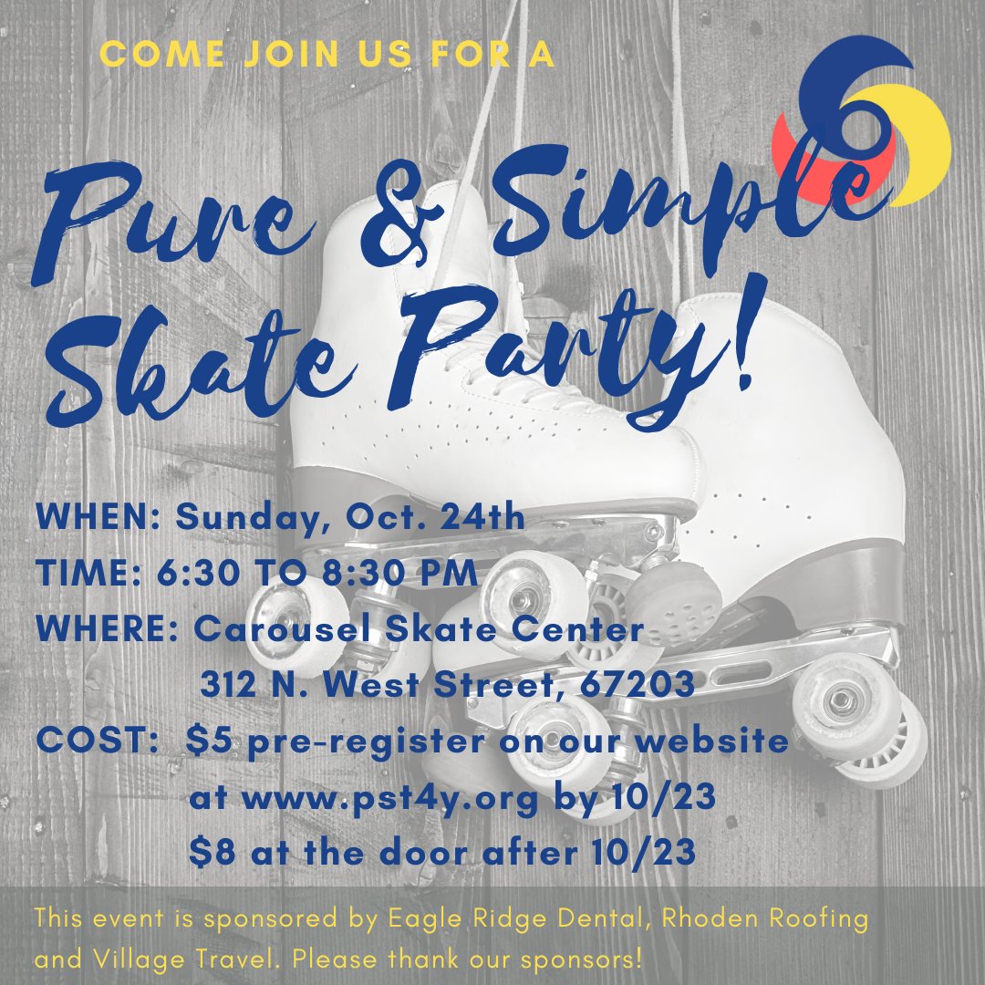 Remember! Get your tickets for the Skate Party this Sunday, Oct 24th! pst4y.org. 6:30 - 8:30. Bring friends and family!