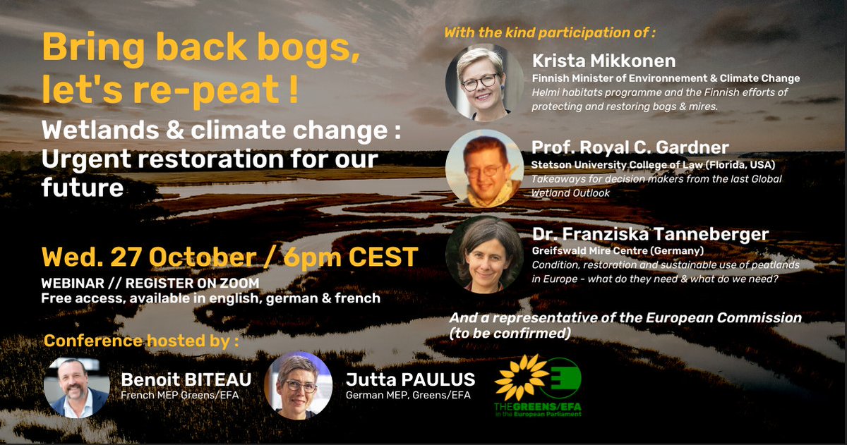 Honored to be part of this <a href="/GreensEFA/">Greens/EFA in the EU Parliament 🌍</a> event on #wetlands and climate change with <a href="/MikkonenKrista/">Krista Mikkonen</a> &amp; Dr. Tanneberger <a href="/greifswaldmoor/">GreifswaldMireCentre</a> 

Register at: us02web.zoom.us/webinar/regist…