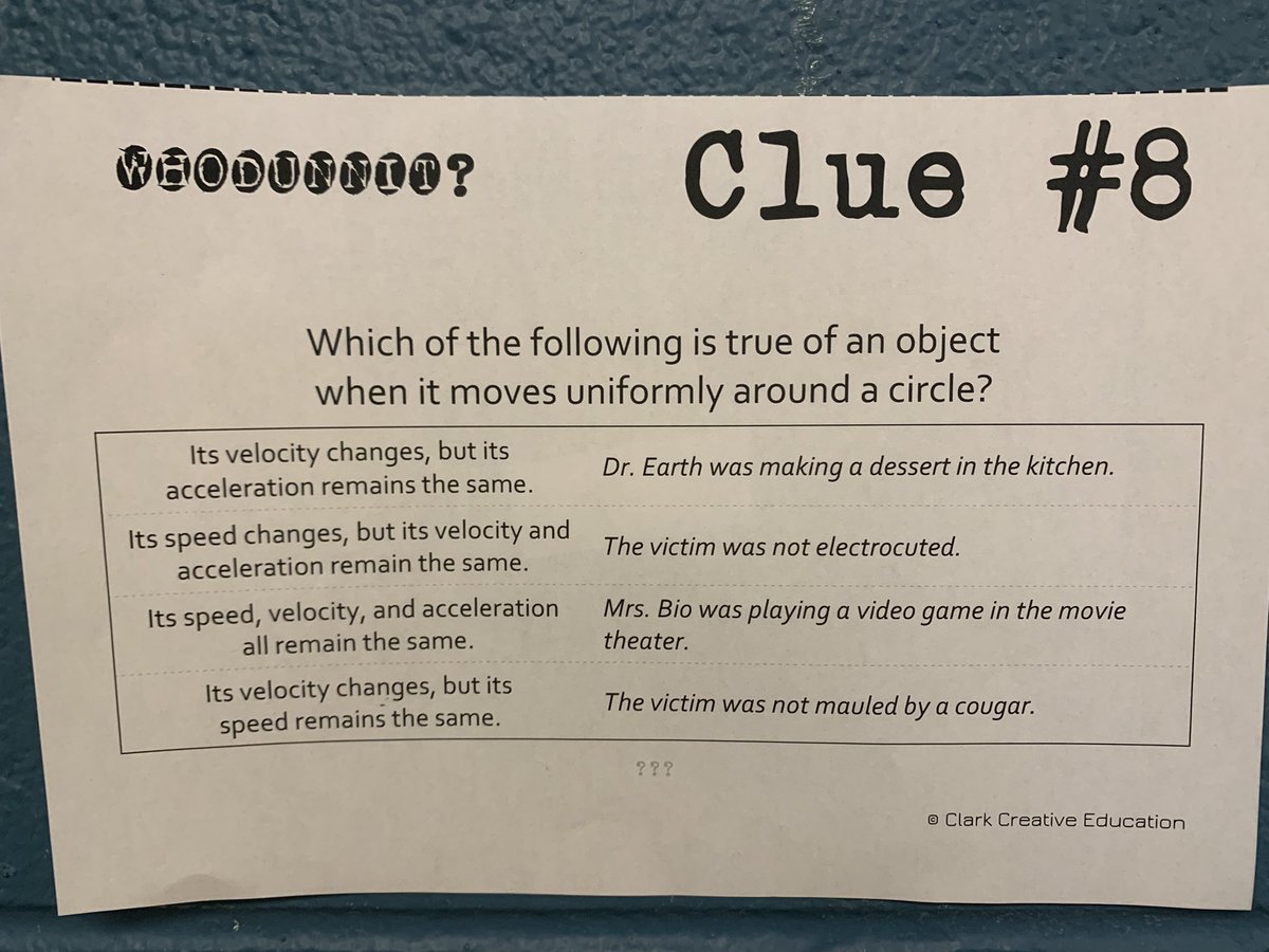 It was Coach Physics in the Atrium with a stubbed toe!! Answering physics problems to eliminate suspects in a whodunnit mystery 🔍👀