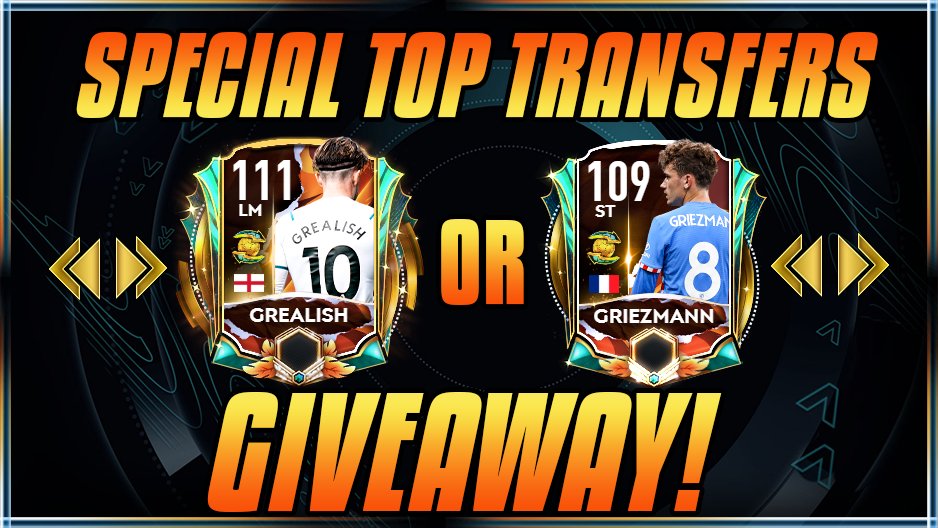 enezsarioglu's tweet image. SPECIAL TOP TRANSFERS GIVEAWAY!

• Choice of Exclusive 111 Grealish or 109 Griezmann

To enter
• Follow @enezsarioglu and @EAFIFAMOBILE
• Retweet this tweet
• Reply with the player you want

• Thanks to EA for sponsoring
• Winner will be chosen at Tuesday reset

#FIFAMobile