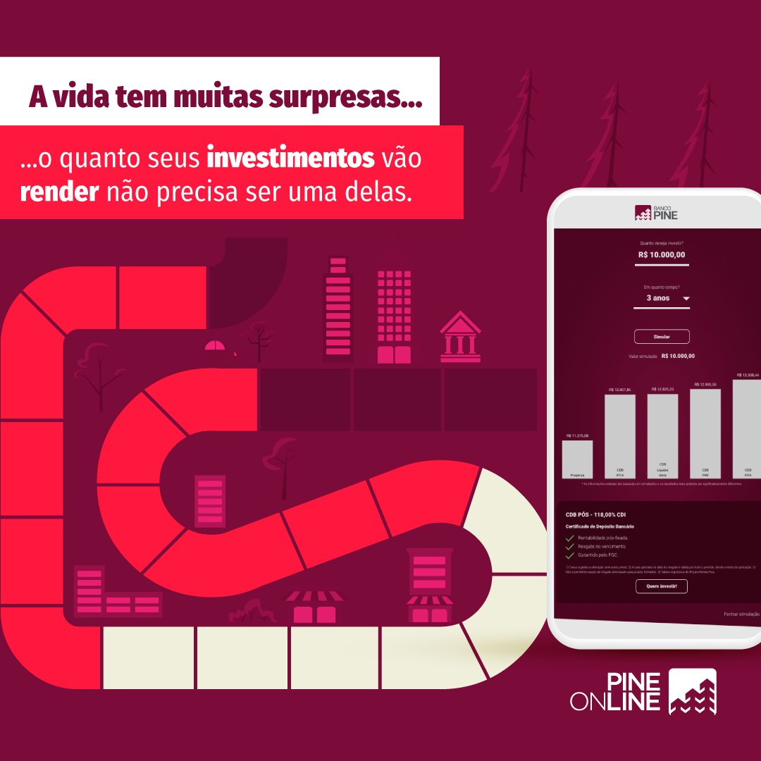 PineOnline_'s tweet photo. No simulador do Pine Online, você tem uma previsão de quanto suas aplicações vão render de acordo com o tempo e o valor que você tem para investir. 

E ainda compara com a poupança para não deixar dúvidas de que seu dinheiro rende mais com a nossa plataforma.👍

Conheça! https://t.co/J4vSTOcpJ8
