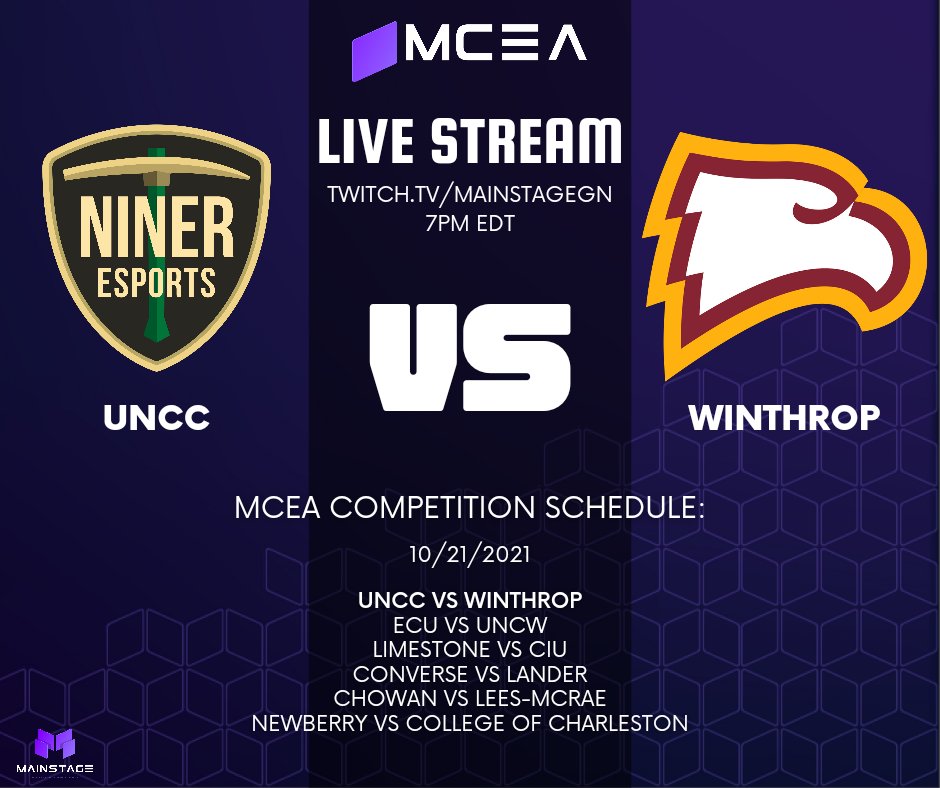 MainstageMCEA's tweet photo. Tonight's stream will be a shorter one! We have @WinthropEsports vs @nineresports playing #RocketLeague! We will have @snydermane and @IndieGamePulse kicking off the broadcast desk at 6:45 EST followed by @Jamaican116 and @IndieGamePulse casting! Tune in!
 https://t.co/H9LTSM0OxT https://t.co/W9vUEqMHdx