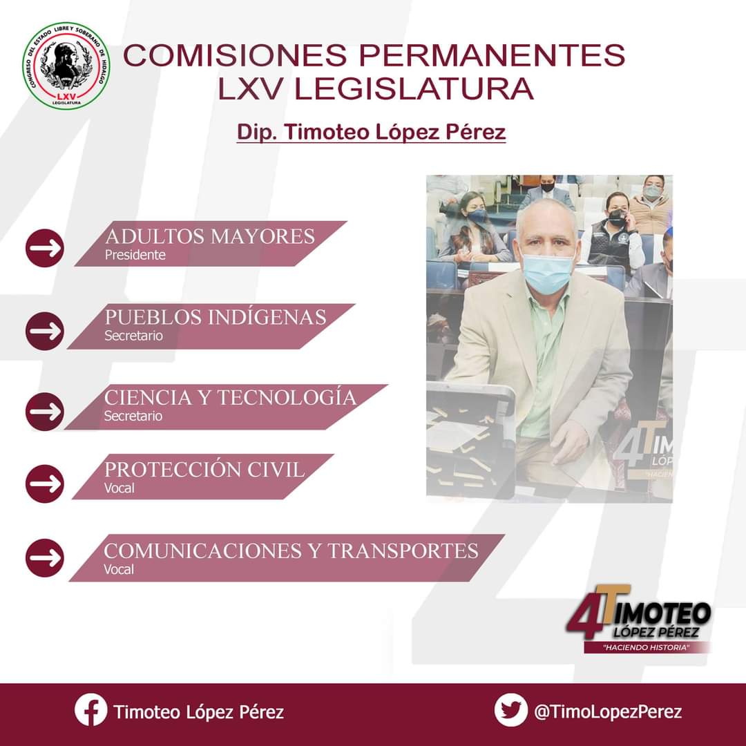 TimoLopezPerez's tweet photo. Les comparto las comisiones que tendré el honor de integrar durante esta #LXVLegislatura, trabajaré por un Estado de #Hidalgo incluyente y cercano a los hidalguenses.
#TimoEsPueblo https://t.co/OaaGoela01