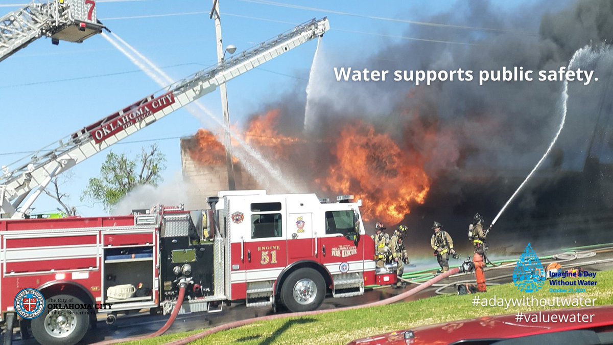 cityofokc's tweet photo. Our tap water supports public safety, and supports the efforts of our Oklahoma City Fire Department in extinguishing structure and grass fires. In 2020, @OKCFD put out more than 700 fires using water supplied by the OKC Water Utilities Trust. #adaywithoutwater #ValueWater https://t.co/JKWKcUfhQd